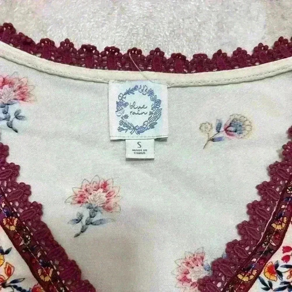 Blue Rain Peasant Boho Floral Blouse Top - Picture 4 of 4